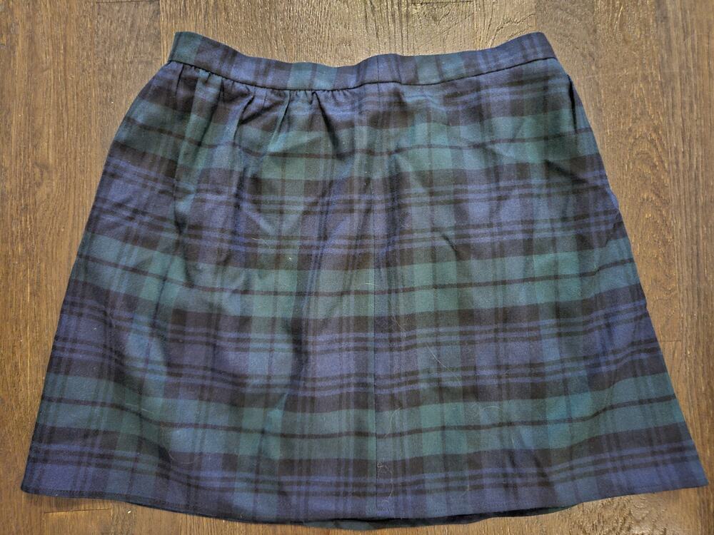 J.CREW Skirt, Wool Blend,Blue Green Plaid Pleated Mini Schoolgirl Lined Womens 2
